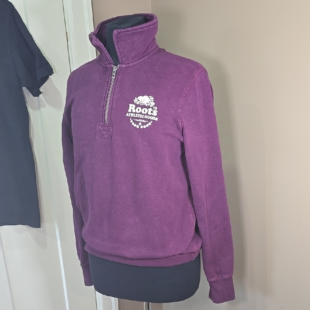 Roots Purple Quarter-Zip Sweatshirt with High Collar